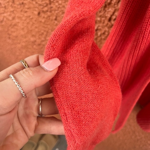 LL Bean Cardigan Women's Medium Orange Open Knit Sweater - Picture 3 of 6